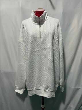 Men's White Half-Zip Textured Pullover Sweater